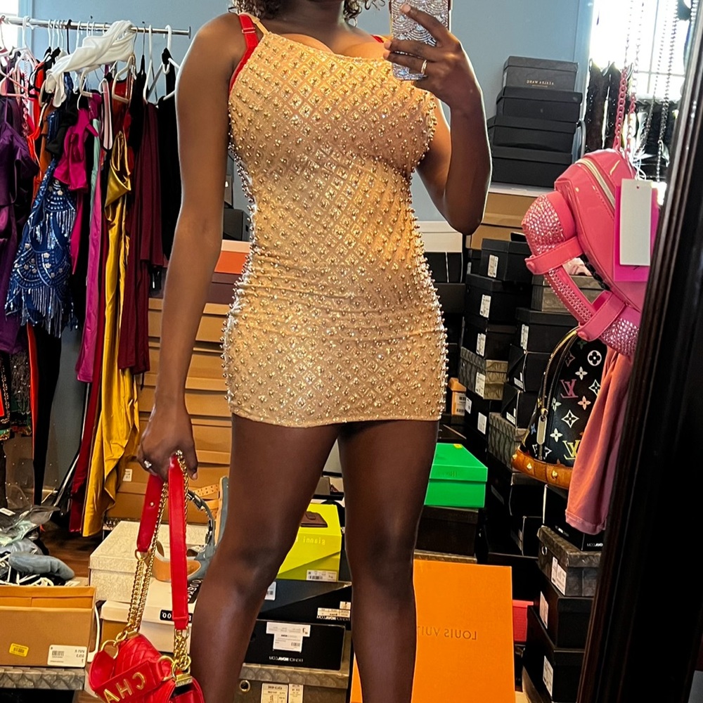 Gold studded mini dress